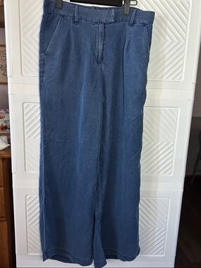 American Eagle Outfitters Wide-Leg Denim-Look Pants in Blue